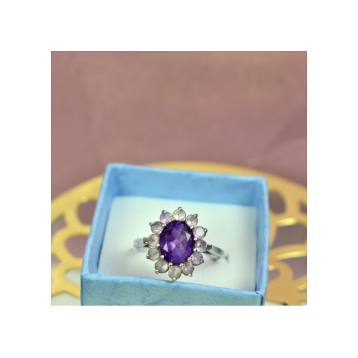 925 Sterling Silver Amethyst & Morganite Ring Size 8