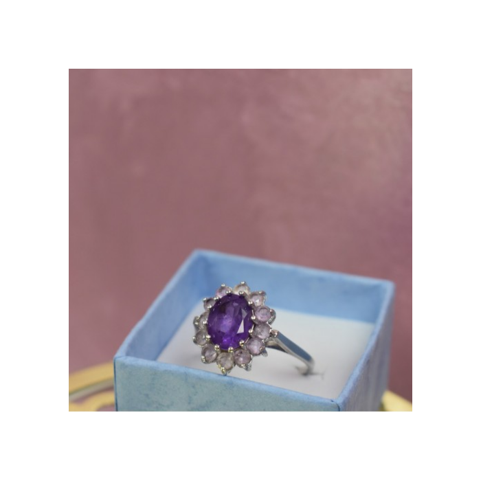 925 Sterling Silver Amethyst & Morganite Ring Size 8