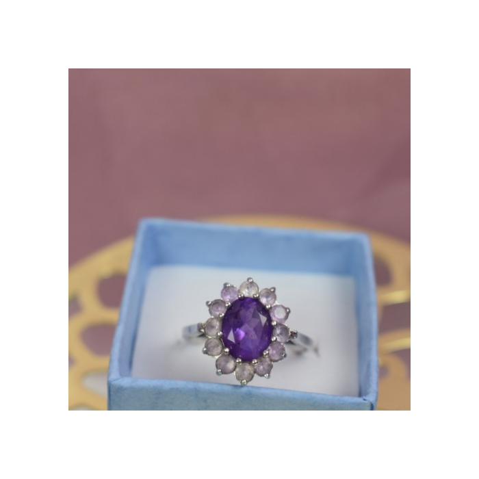 925 Sterling Silver Amethyst & Morganite Ring Size 8