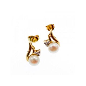 14K YELLOW GOLD PEARL & DIAMONDS EARRINGS