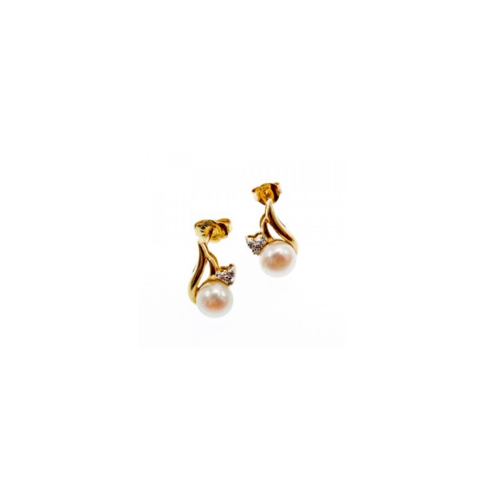 14K YELLOW GOLD PEARL & DIAMONDS EARRINGS