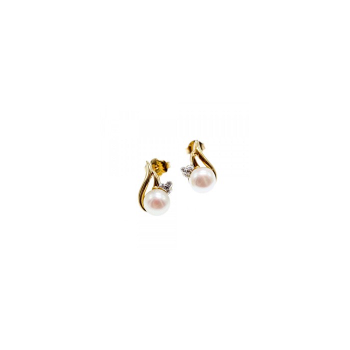 14K YELLOW GOLD PEARL & DIAMONDS EARRINGS