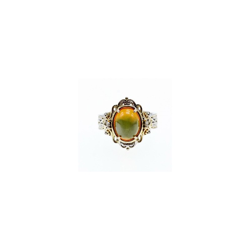 925 Sterling Silver Gold Plated Opal & Goshenite Ring Size 7