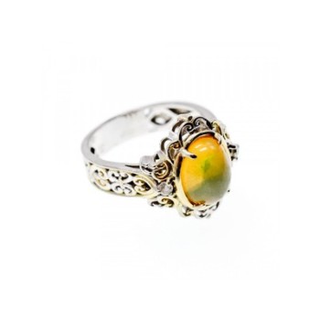 925 Sterling Silver Gold Plated Opal & Goshenite Ring Size 7