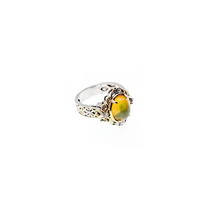 925 Sterling Silver Gold Plated Opal & Goshenite Ring Size 7