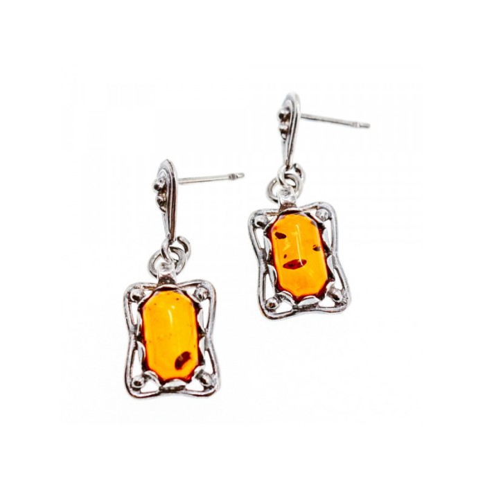 Vintage 925 Sterling Silver Amber Stud Earrings