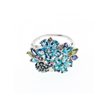 925 STERLING SILVER MULTI GEMSTONES RING SIZE 11