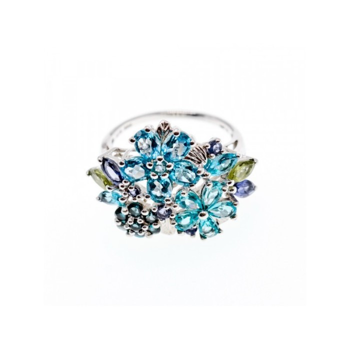 925 STERLING SILVER MULTI GEMSTONES RING SIZE 11