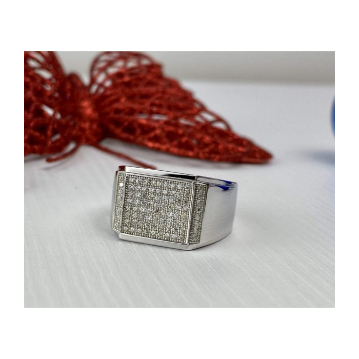 Men's 925 Sterling Silver CZ Signet Ring Size 13