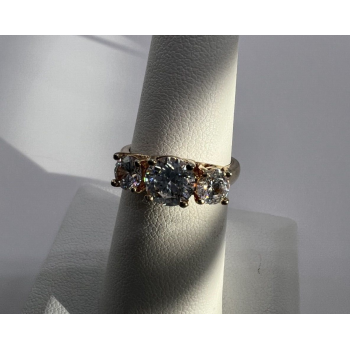 925 Sterling Silver With CZ & Gold Color Ring Size 6