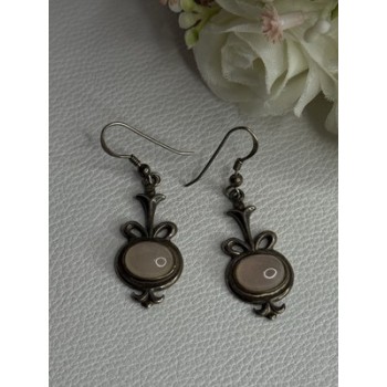 Vintage 925 Sterling Silver Morganite Earrings Length 1.60 Inch