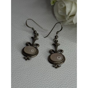 Vintage 925 Sterling Silver Morganite Earrings Length 1.60 Inch