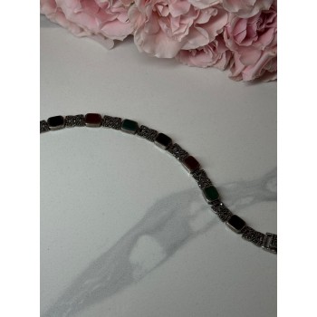 925 Sterling Silver Nephrite & Marcasite Bracelet Length 7.5 Inch