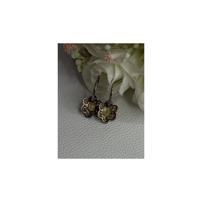 925 Sterling Silver Citrine Flower Earrings Length 1 Inch