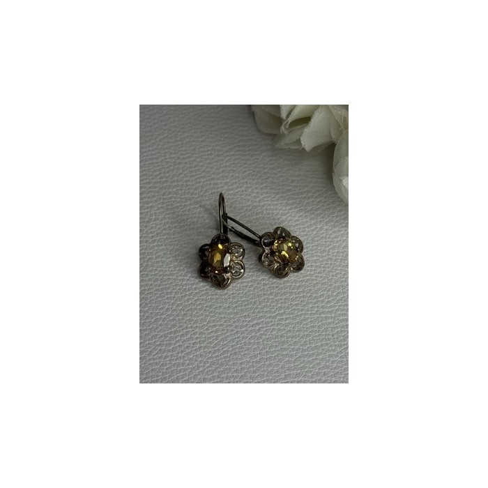 925 Sterling Silver Citrine Flower Earrings Length 1 Inch