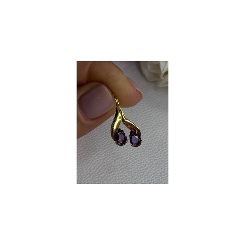 14K Yellow Gold Amethyst Earrings Length 0.90 inch