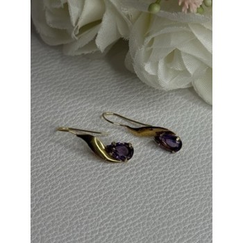 14K Yellow Gold Amethyst Earrings Length 0.90 inch