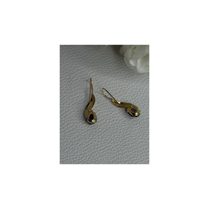 14K Yellow Gold Amethyst Earrings Length 0.90 inch