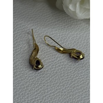 14K Yellow Gold Amethyst Earrings Length 0.90 inch