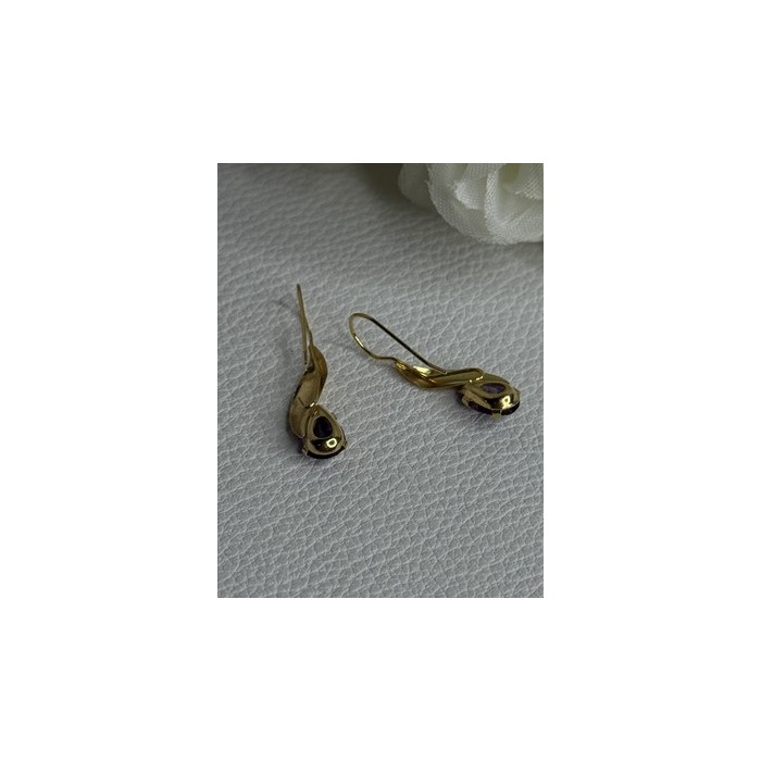14K Yellow Gold Amethyst Earrings Length 0.90 inch