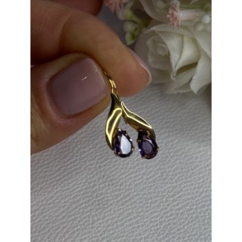 14K Yellow Gold Amethyst Earrings Length 0.90 inch