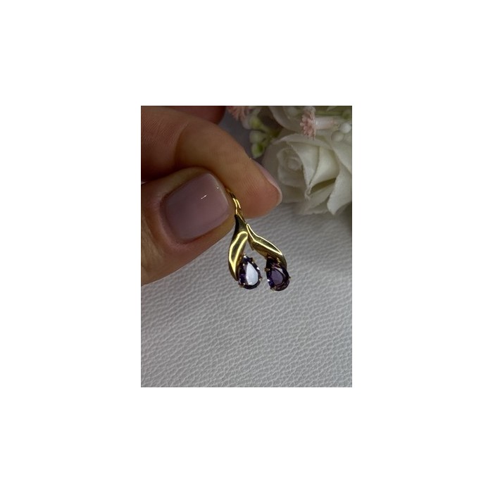 14K Yellow Gold Amethyst Earrings Length 0.90 inch