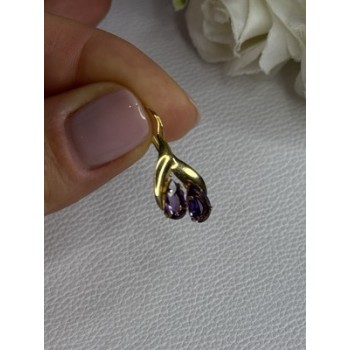 14K Yellow Gold Amethyst Earrings Length 0.90 inch