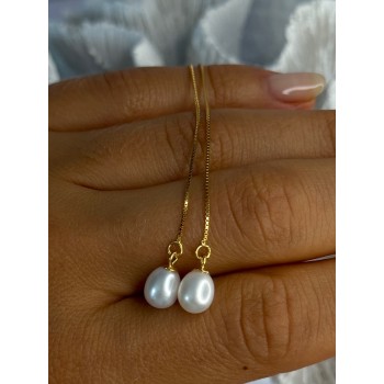 925 Sterling Silver Gold Plated Pearl Earrings Length 4 inch