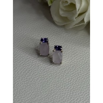 925 Sterling Silver Morganite & Amethyst Earrings Length 0.45 Inch