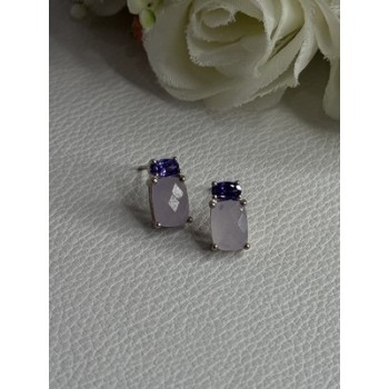 925 Sterling Silver Morganite & Amethyst Earrings Length 0.45 Inch