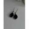 Elegant 925 Sterling Silver Black Onyx & Diamonds Earrings Length 0.80 Inch