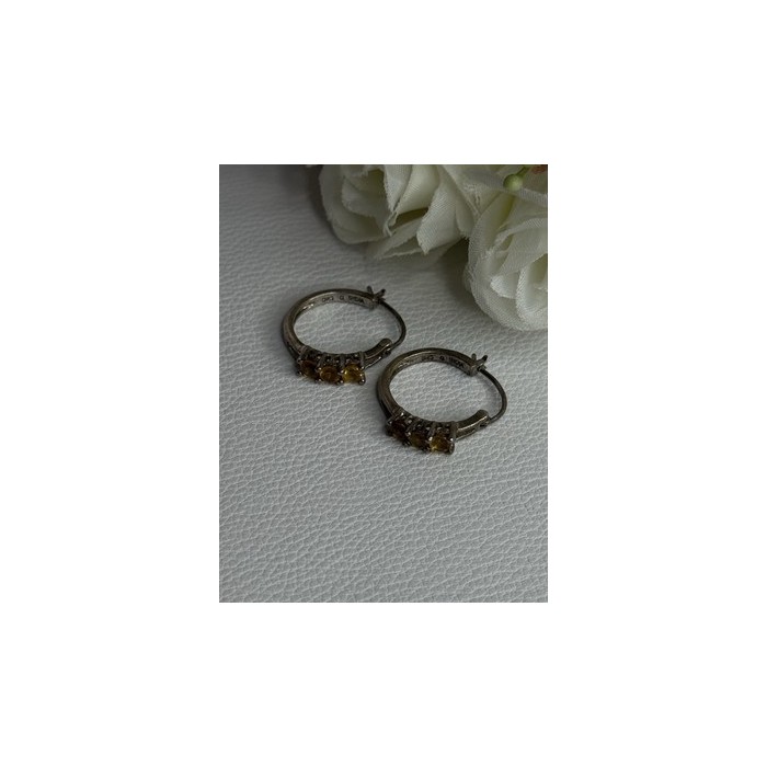 925 Sterling Silver Citrine Earrings Length 0.80 Inch