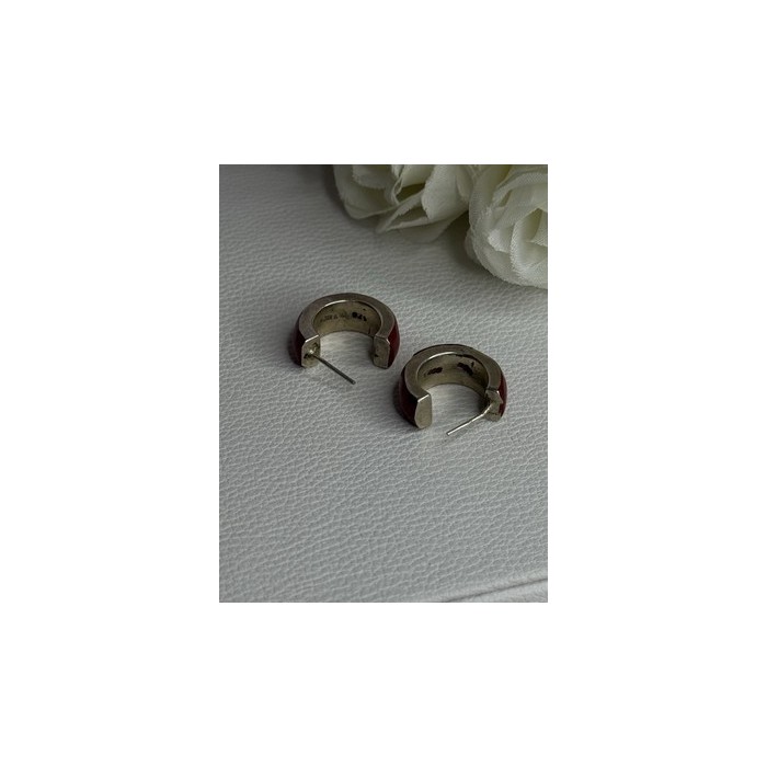 Vintage 925 Sterling Silver Carnelian Earrings Length 0.75 Inch