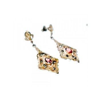 925 Sterling Silver Garnet & Marcasites Earrings