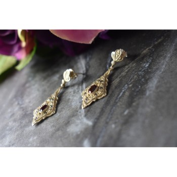 925 Sterling Silver Garnet & Marcasites Earrings