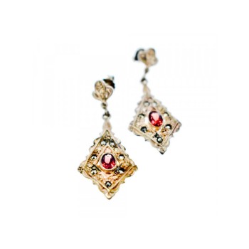 925 Sterling Silver Garnet & Marcasites Earrings