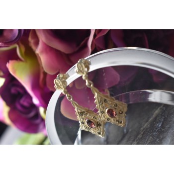 925 Sterling Silver Garnet & Marcasites Earrings