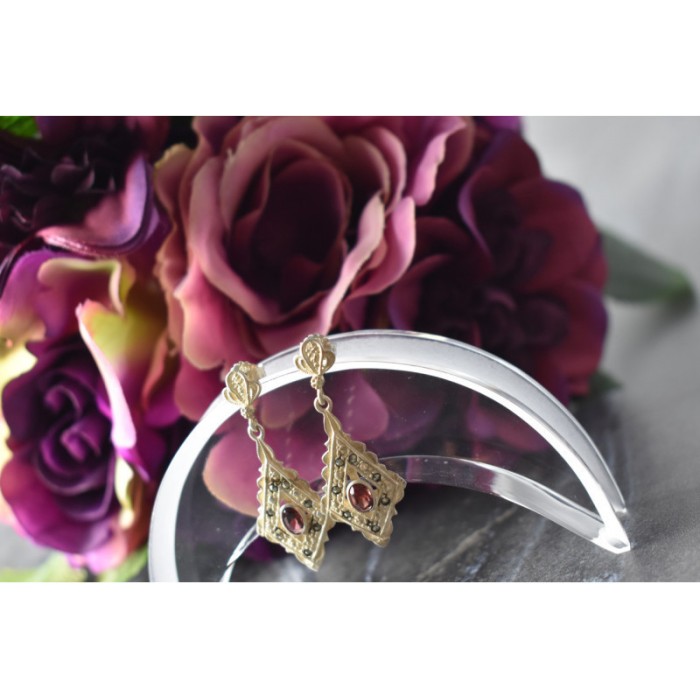 925 Sterling Silver Garnet & Marcasites Earrings