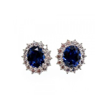 925 STERLING SILVER SAPPHIRE & CZ EARRINGS