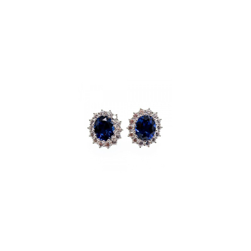 925 STERLING SILVER SAPPHIRE & CZ EARRINGS