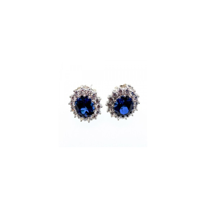 925 STERLING SILVER SAPPHIRE & CZ EARRINGS
