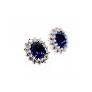 925 STERLING SILVER SAPPHIRE & CZ EARRINGS