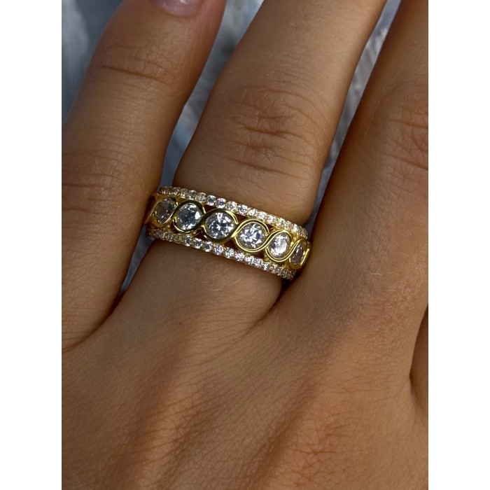 925 Sterling Silver Gold Plated Overlay Band Cz Ring Size 7