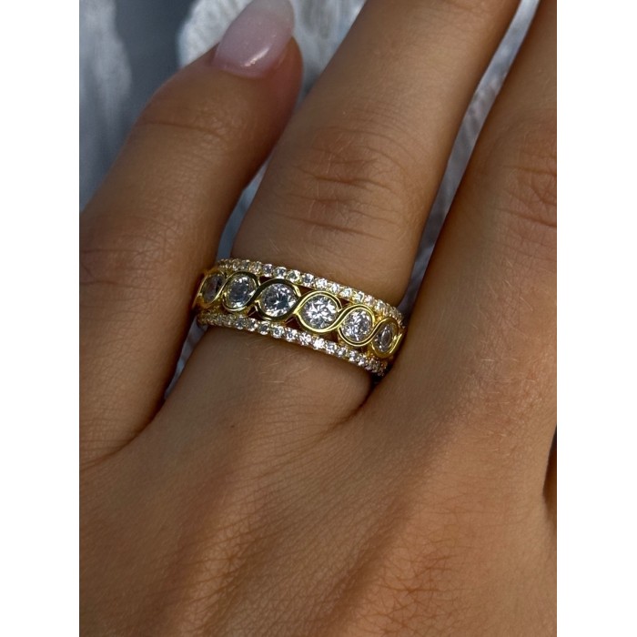 925 Sterling Silver Gold Plated Overlay Band Cz Ring Size 7