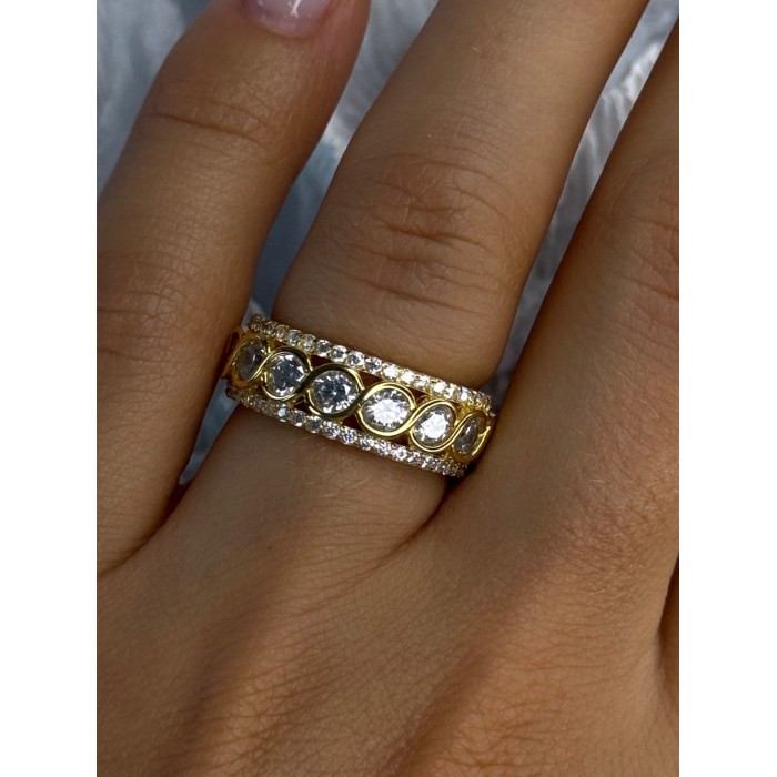 925 Sterling Silver Gold Plated Overlay Band Cz Ring Size 7