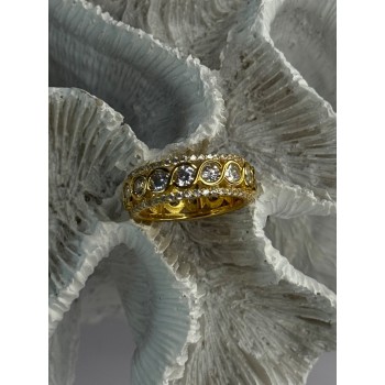 925 Sterling Silver Gold Plated Overlay Band Cz Ring Size 7