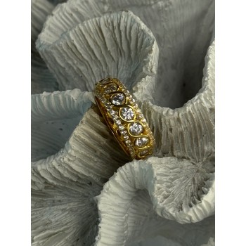 925 Sterling Silver Gold Plated Overlay Band Cz Ring Size 7