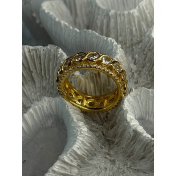 925 Sterling Silver Gold Plated Overlay Band Cz Ring Size 7