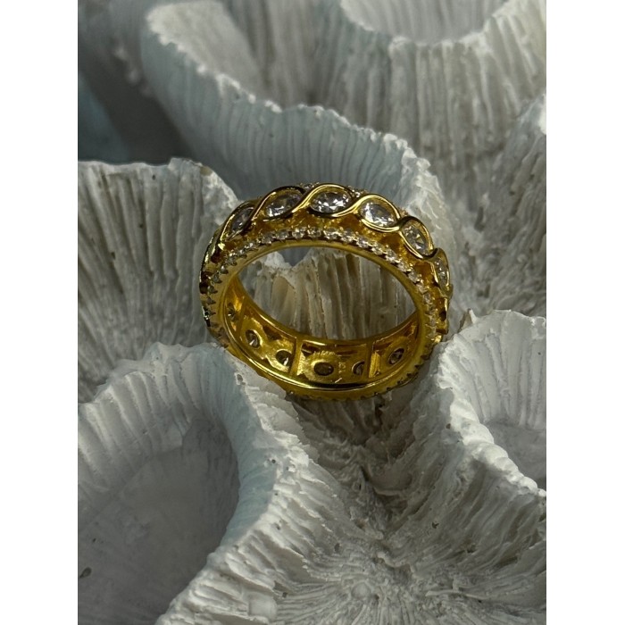 925 Sterling Silver Gold Plated Overlay Band Cz Ring Size 7