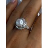 925 Sterling Silver Pearl & Beryl Ring Size 9